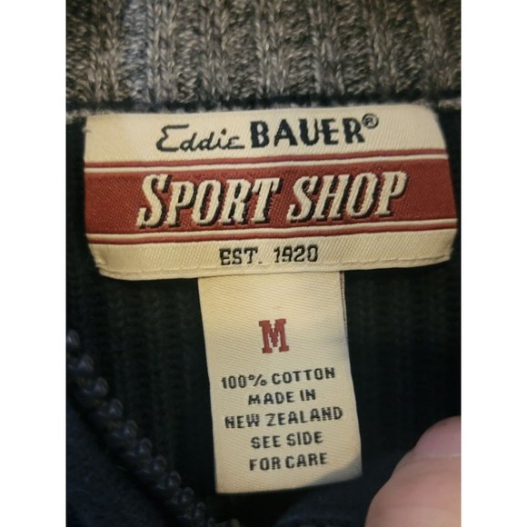 Vintage Eddie Bauer 1/4 Zip Sweater Men's Medium Blue High Neck - Picture 5 of 6